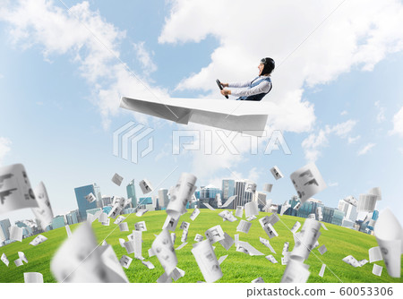Expressive aviator driving paper plane Expressive aviator driving paper plane 60053306