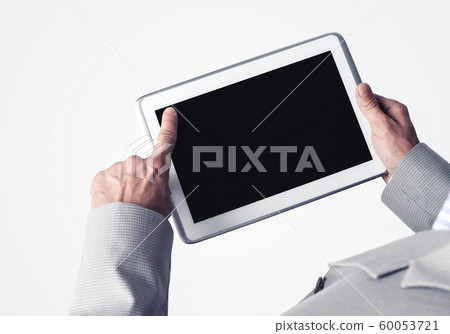 Hands of businessman holding tablet pc with black screen 60053721