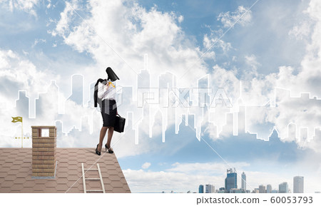 Concept of home security and privacy protection with camera headed woman Concept of home security and privacy protection with camera headed woman 60053793