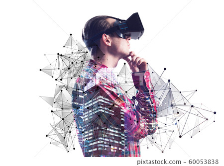 Young man exploring virtual world Young man exploring virtual world 60053838