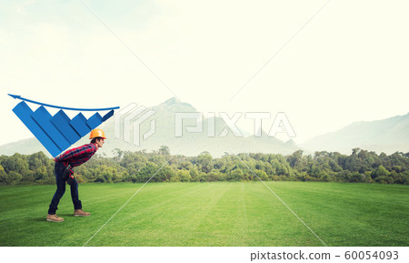Engineer man carry progress graph Engineer man carry progress graph 60054093