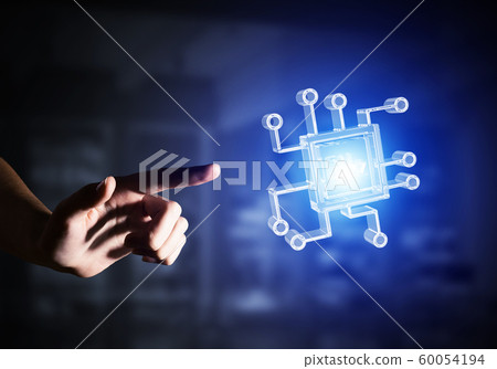 Computer technologies concept with glass GHz symbol. Mixed media Computer technologies concept with glass GHz symbol. Mixed media 60054194