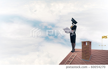 Concept of security and privacy protection with camera headed woman 60054270