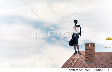 Concept of security and privacy protection with camera headed woman 60054551