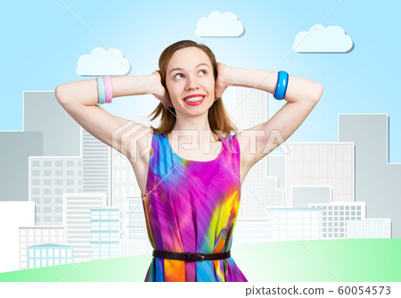 Redhead beautiful girl closing her ears with hands 60054573