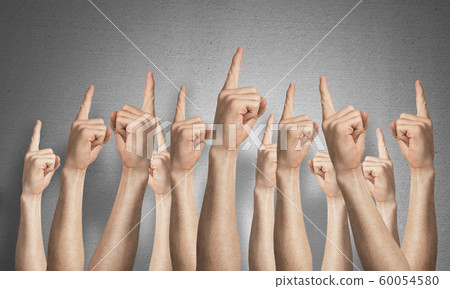 Row of man hands showing finger pointing gesture Row of man hands showing finger pointing gesture 60054580