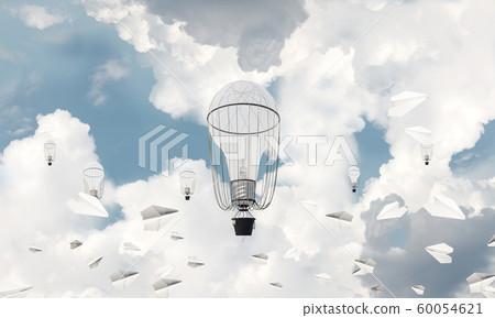 Flying hot air balloons in the air. 60054621