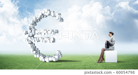 Attractive business lady or accountant outdoors on white box Attractive business lady or accountant outdoors on white box 60054798
