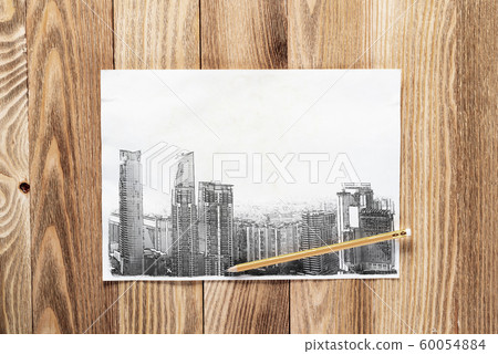 Big city skyline pencil draw 60054884