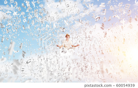 Young man keeping mind conscious. Young man keeping mind conscious. 60054939