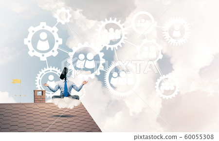 Concept of security and privacy protection with camera headed man meditating Concept of security and privacy protection with camera headed man meditating 60055308