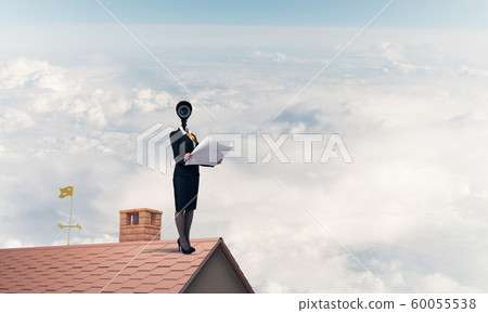 Concept of security and privacy protection with camera headed woman 60055538