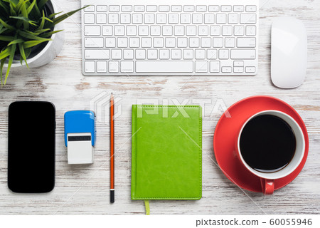 Top view businessman workplace with accessories Top view businessman workplace with accessories 60055946