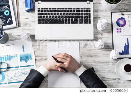 Flat lay white wooden desk with laptop keyboard Flat lay white wooden desk with laptop keyboard 60056094