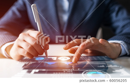 Businessman hand touching virtual screen 60056205