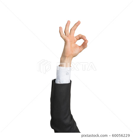Businessman hand in suit showing Okay gesture Businessman hand in suit showing Okay gesture 60056229