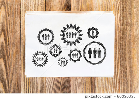 Social structure hand drawn with gears 60056353
