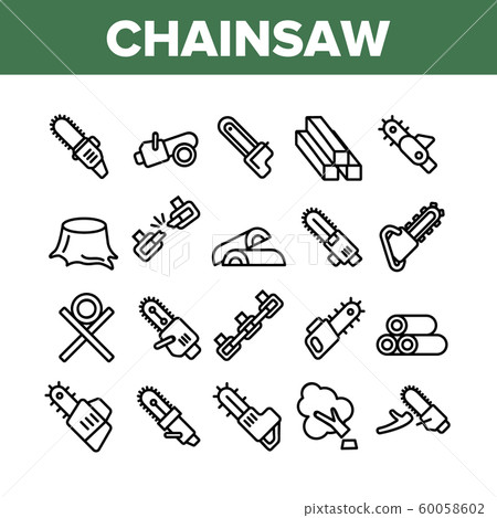 Chainsaw Collection Elements Icons Set Vector Chainsaw Collection Elements Icons Set Vector 60058602
