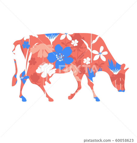 Floral cow silhouette. Vector illustration.... - Stock Illustration ...