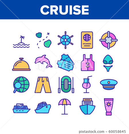 Cruise Travel Collection Elements Icons Set Vector 60058645
