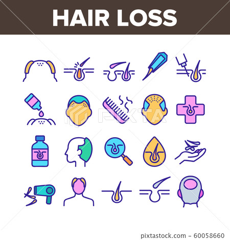 Hair Loss Collection Elements Icons Set Vector 60058660