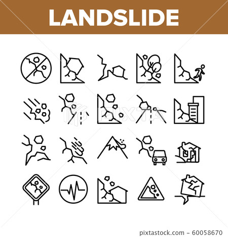 Landslide Collection Elements Icons Set Vector 60058670