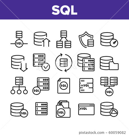 Sql Database Collection Elements Icons Set Vector 60059082