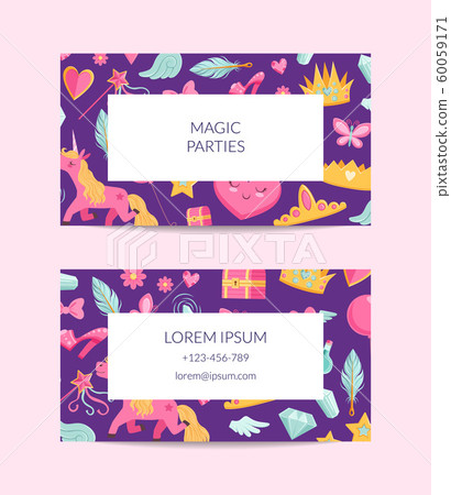 Vector cute cartoon magic and fairytale business card template 60059171