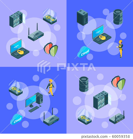 Vector electronic system of data center icons Vector electronic system of data center icons 60059358
