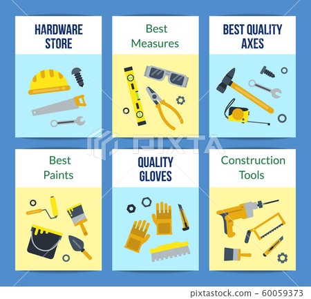 Vector flat construction tools card set - Stock Illustration [60059373 ...