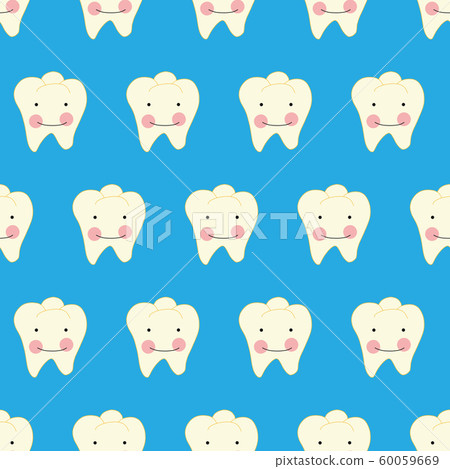 Tooth with smiling face cartoon style seamless vector pattern. Dental repeating background with cute 60059669