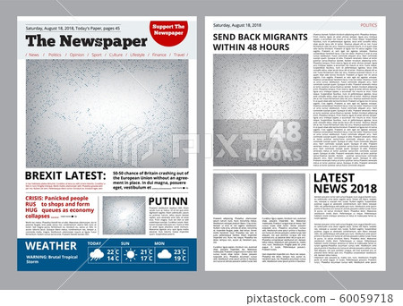 Newspaper design. Headline journal template with place for your text and images layout vector brochure Newspaper design. Headline journal template with place for your text and images layout vector brochure 60059718