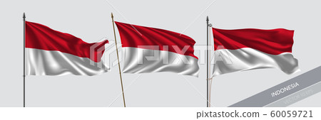 Set of Indonesia waving flag on isolated background vector illustration 60059721