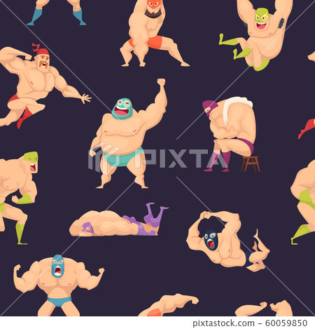 Libre wrestlers pattern. Martial mexican fighters in mask luchador superstar vector seamless background Libre wrestlers pattern. Martial mexican fighters in mask luchador superstar vector seamless background 60059850