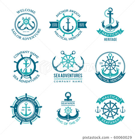 Marine logo. Nautical vector emblem with ship Stock