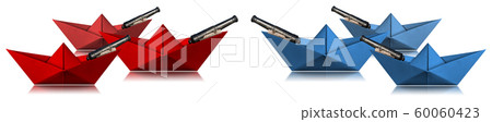 Warships - Naval battle with red and blue paper boats 60060423