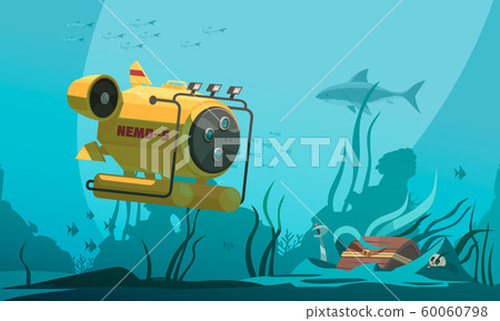 Bathyscaphe Diving Flat Composition Bathyscaphe Diving Flat Composition 60060798
