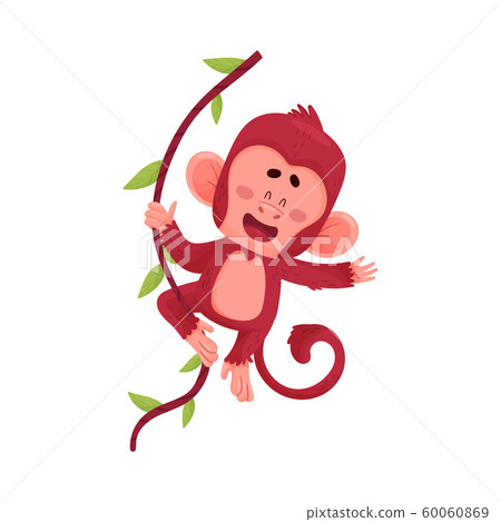 Funny Little Red Monkey Hanging On Tree Vector Stock Illustration 60060869 Pixta