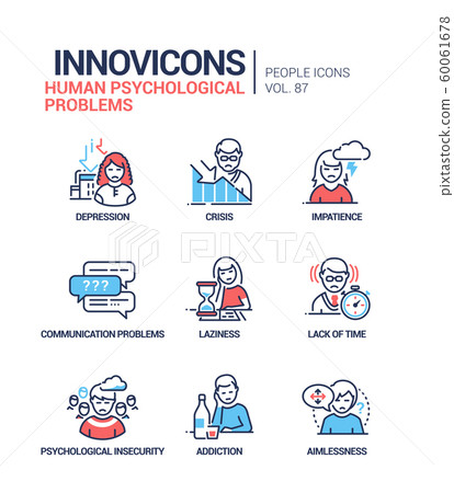 Human psychological problems line design style icons set Human psychological problems line design style icons set 60061678