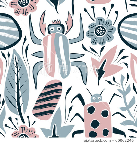 Vector Summer Seamless Pattern with Bugs and 60062246