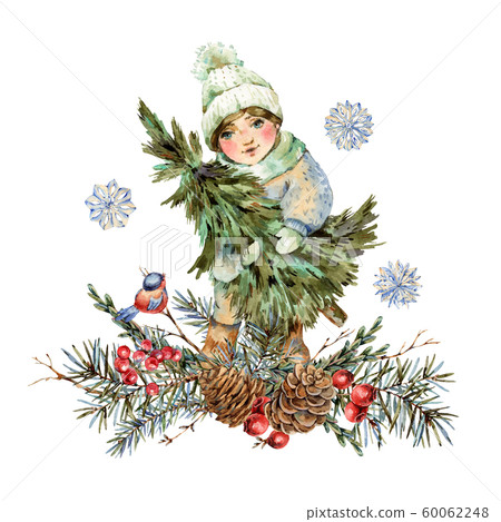 Watercolor winter vintage illustration, Cute 60062248