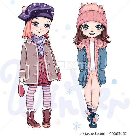 Vector SET girls in winter clothes 60065462
