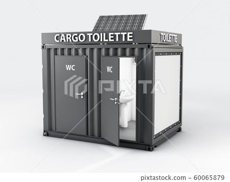 3d Illustration of Converted old shipping container into wc cabine, isolated white 3d Illustration of Converted old shipping container into wc cabine, isolated white 60065879