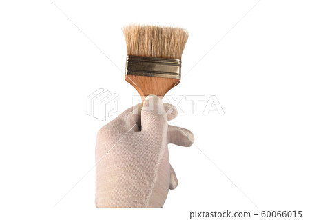 Hand in white glove holds a brush. Isolated Hand in white glove holds a brush. Isolated 60066015
