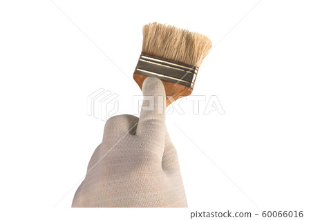 Hand in white glove holds a brush. Isolated Hand in white glove holds a brush. Isolated 60066016