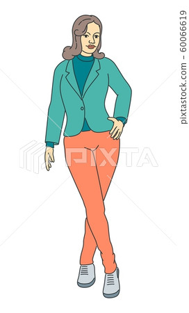 Cute standing woman character with beautiful hair 60066619