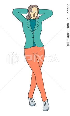 Young lady posture outline vector illustration art 60066622