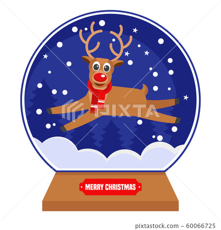 Glass christmas snowball Flat vector cartoon illustration. 60066725