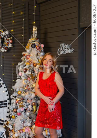 Beautiful happy woman in new year decor. New Year 60067017