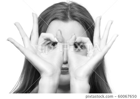 woman eyeglasses gesture woman eyeglasses gesture 60067650
